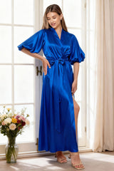Deep blue luxury satin robe for women