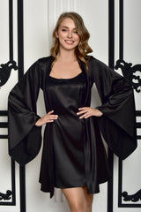 Short black satin women’s loungewear – romantic gift idea