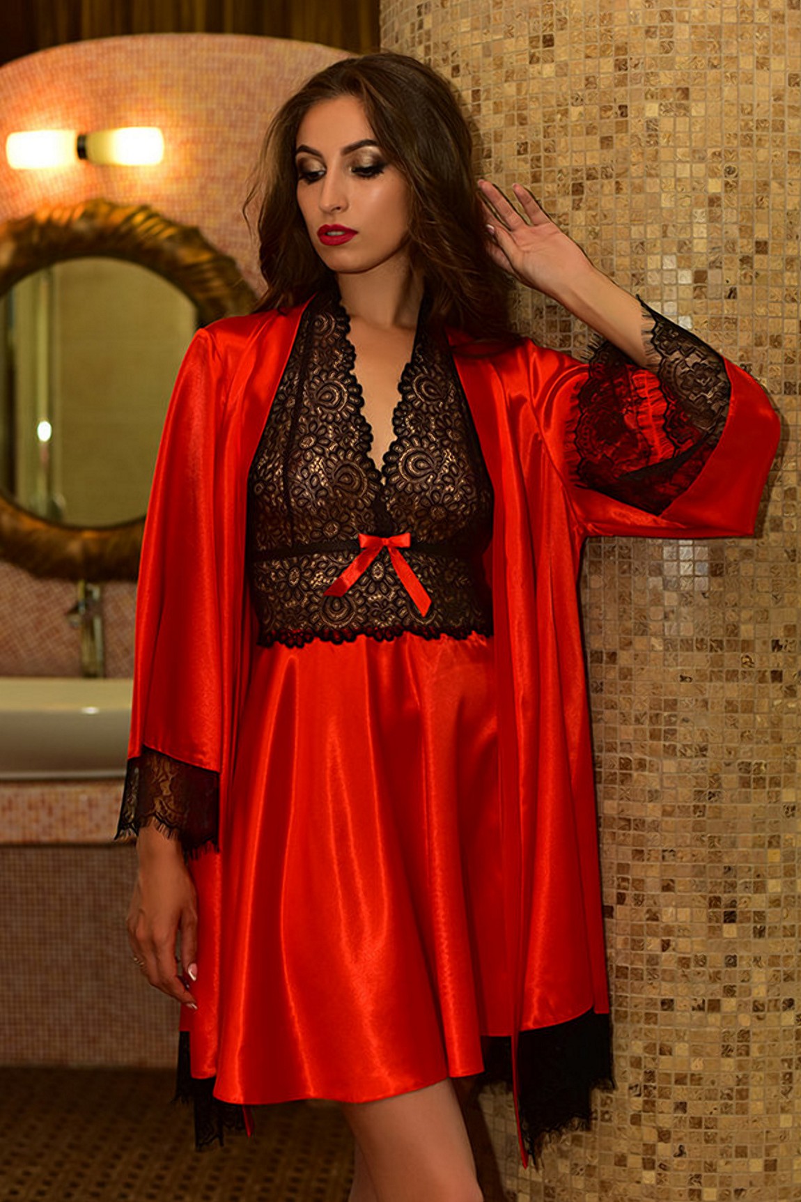 Passion Red and Black Peignoir Set - Perfect for Bridal Showers and Bridesmaids