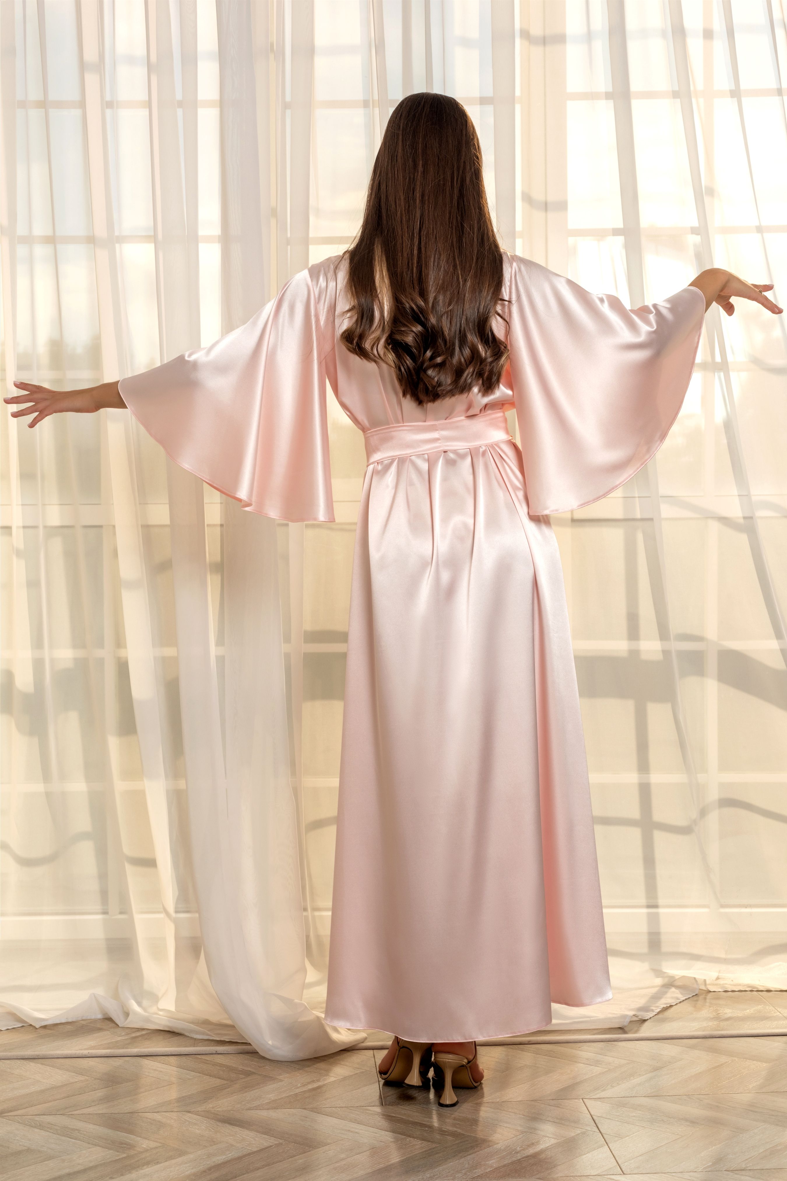 Light Pink Satin Bridesmaid Robe | Wedding Morning Kimono 3/4 Sleeves Marrysol Shop Light Pink Satin Bridesmaid Robe | Wedding Morning Kimono 3/4 Sleeves Marrysol Shop
