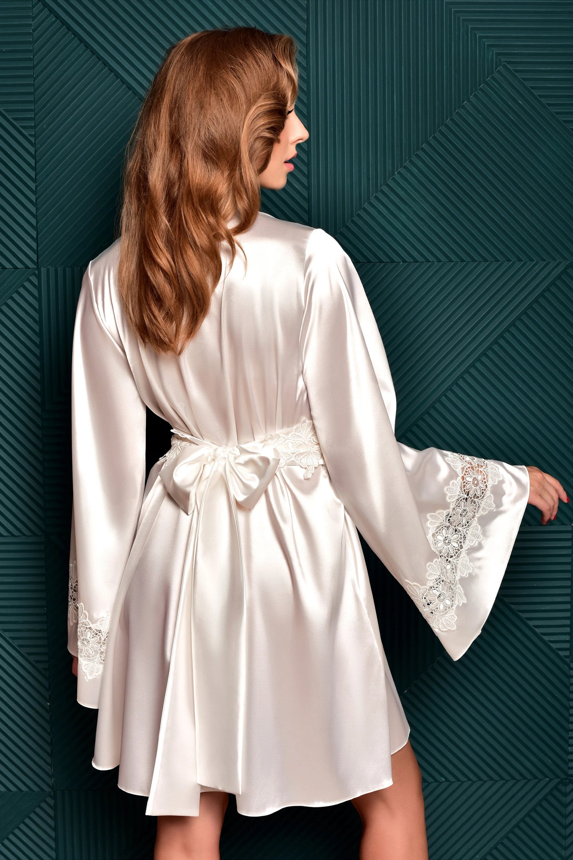 Romantic short robe made of smooth satin — a beautiful gift for bride or bridesmaid