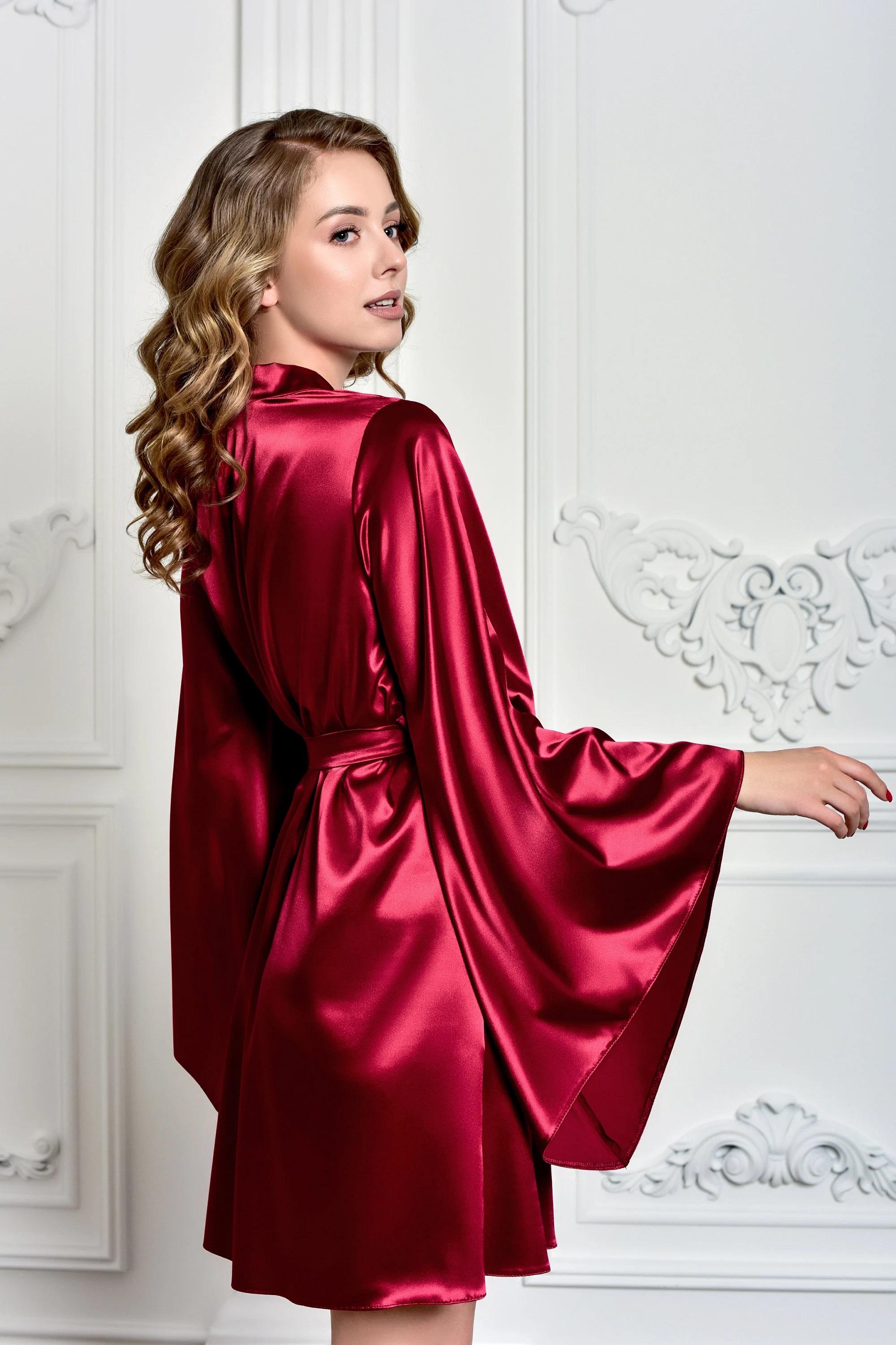 Burgundy Silky Robe – Sensual Kimono Style