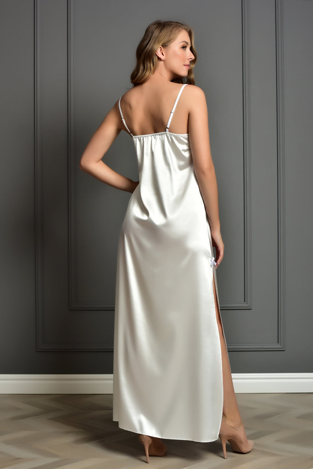 Elegant Plus Size Bridal Nightdress in Ivory Satin - Floor-Length Sleepwear
