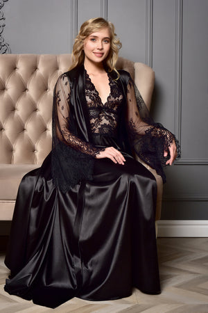 Black satin sleepwear, luxury nightwear, seductive gift, custom lingerie