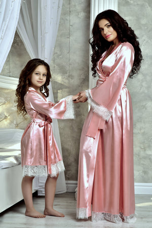 Matching Satin Robes for Mom and Daughter – Bride and Flower Girl Getting Ready Set
