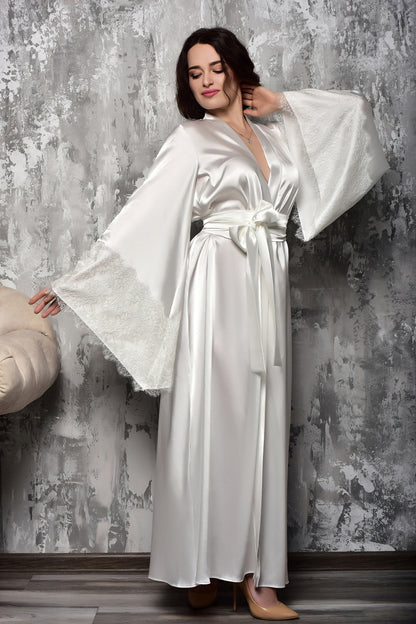 Bride Wearing Elegant Ivory Wedding Peignoir
