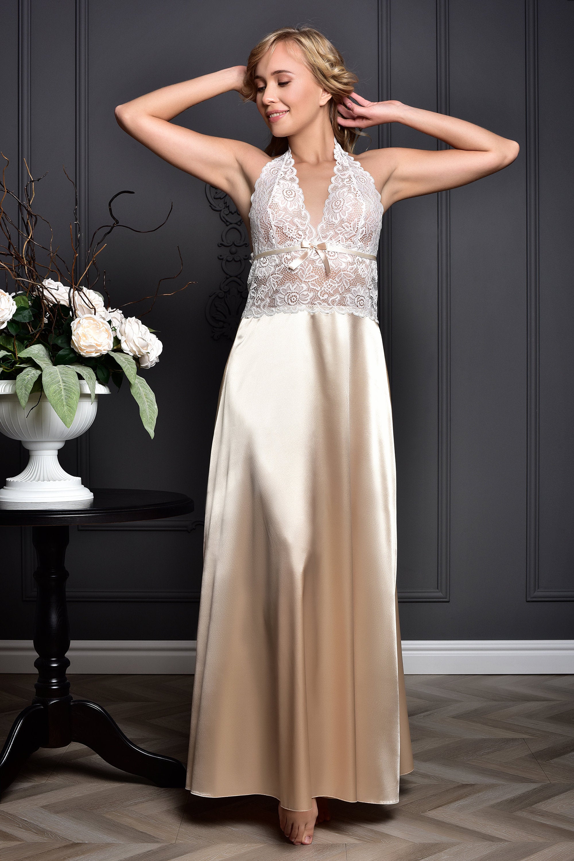 Intricate Lace Details on the Bridal Chemise - Elegance in Every Stitch