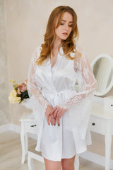 White bridal robe for pre-wedding preparation