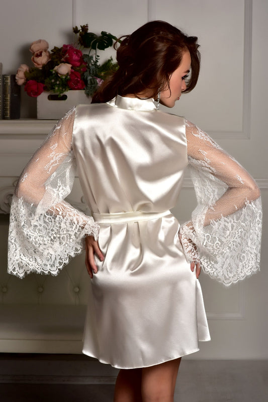 Ivory Lace-Sleeve Robe for Romantic Evenings