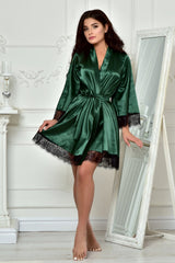 Dark Green Satin Bridesmaid Robe Front View