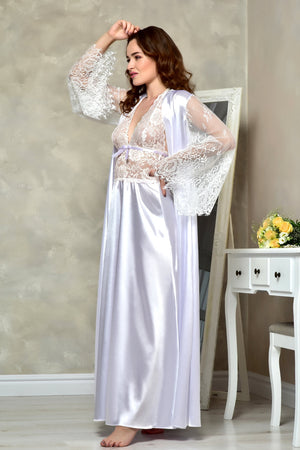 Elegant Bridal Long Lace Robe and Nightgown Set