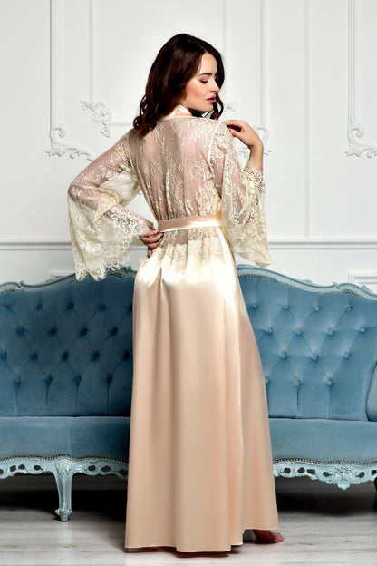 Long Robe with Lace Back & Sleeves