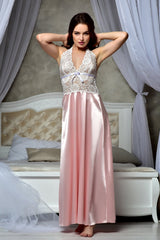 Front view of Blush Pink Bridal Lace Nightgown
