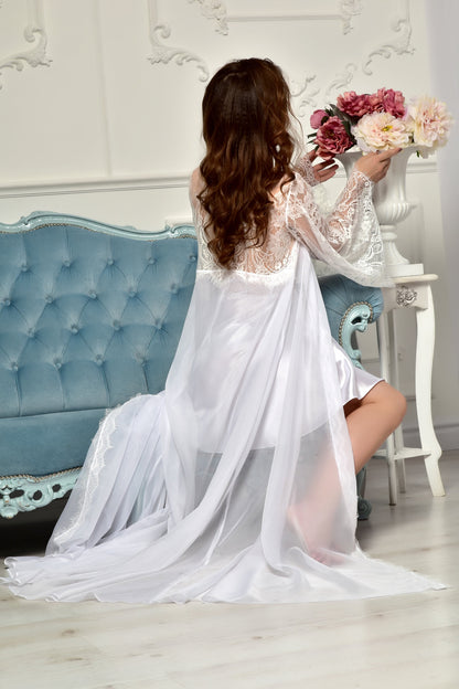 Nightgown with Chiffon Cape - A Dreamy Bridal Set in White