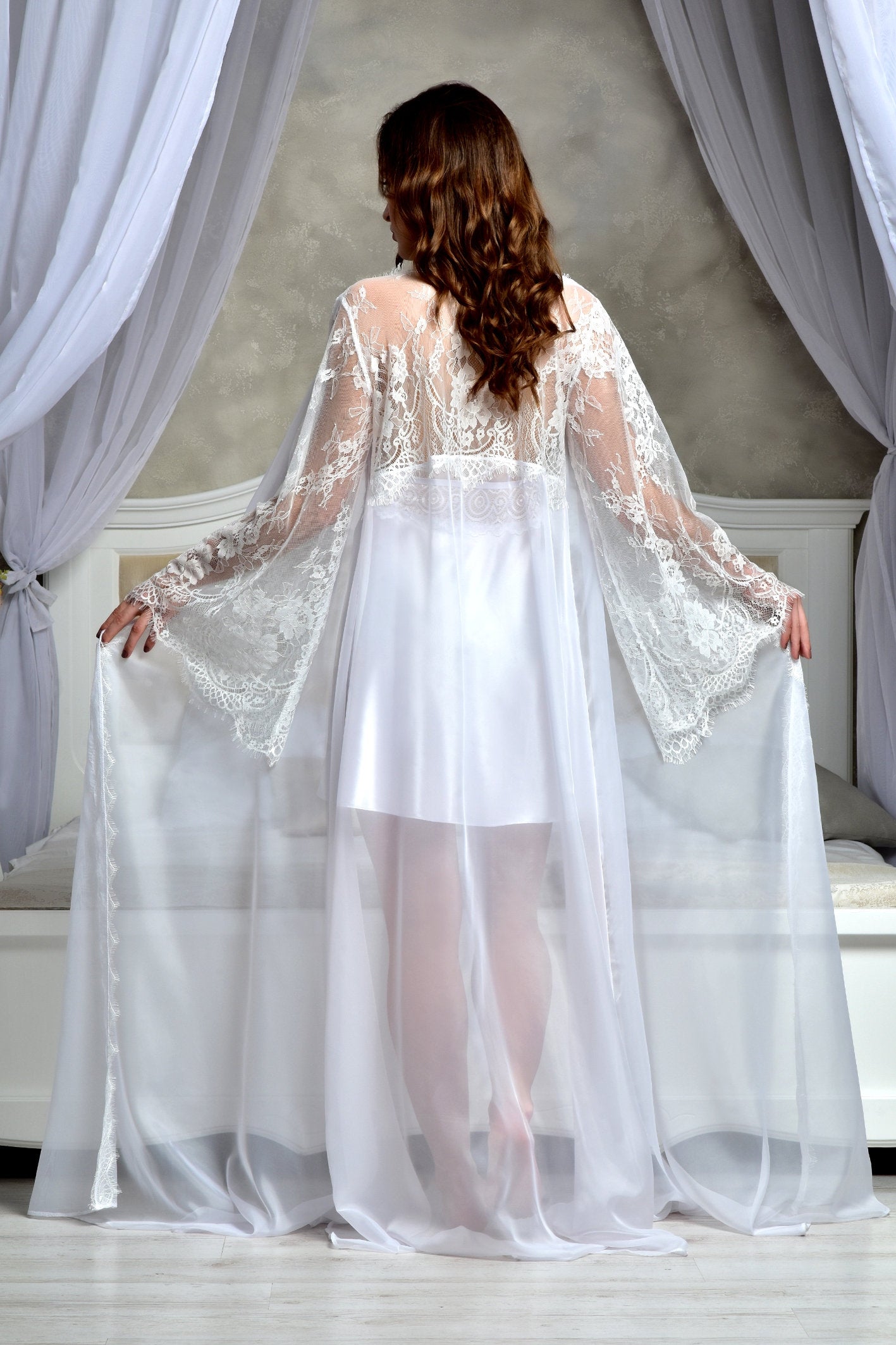 Sexy peignoir set chiffon cape and nightgown