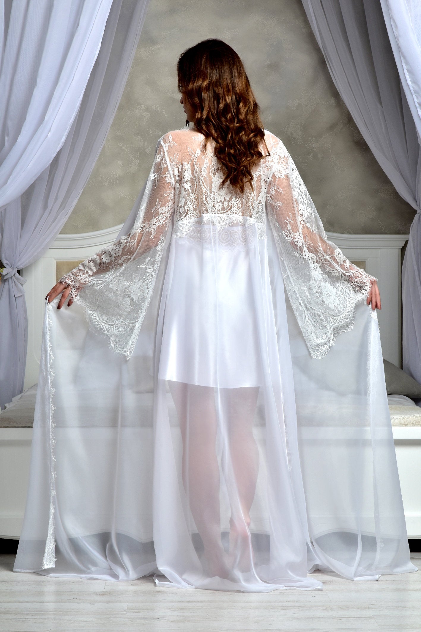 Sexy negligee: chiffon cape and nightgown