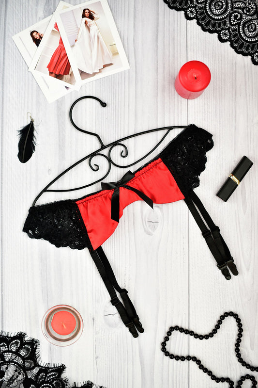 Sensual Black and Red Lace Garter Belt