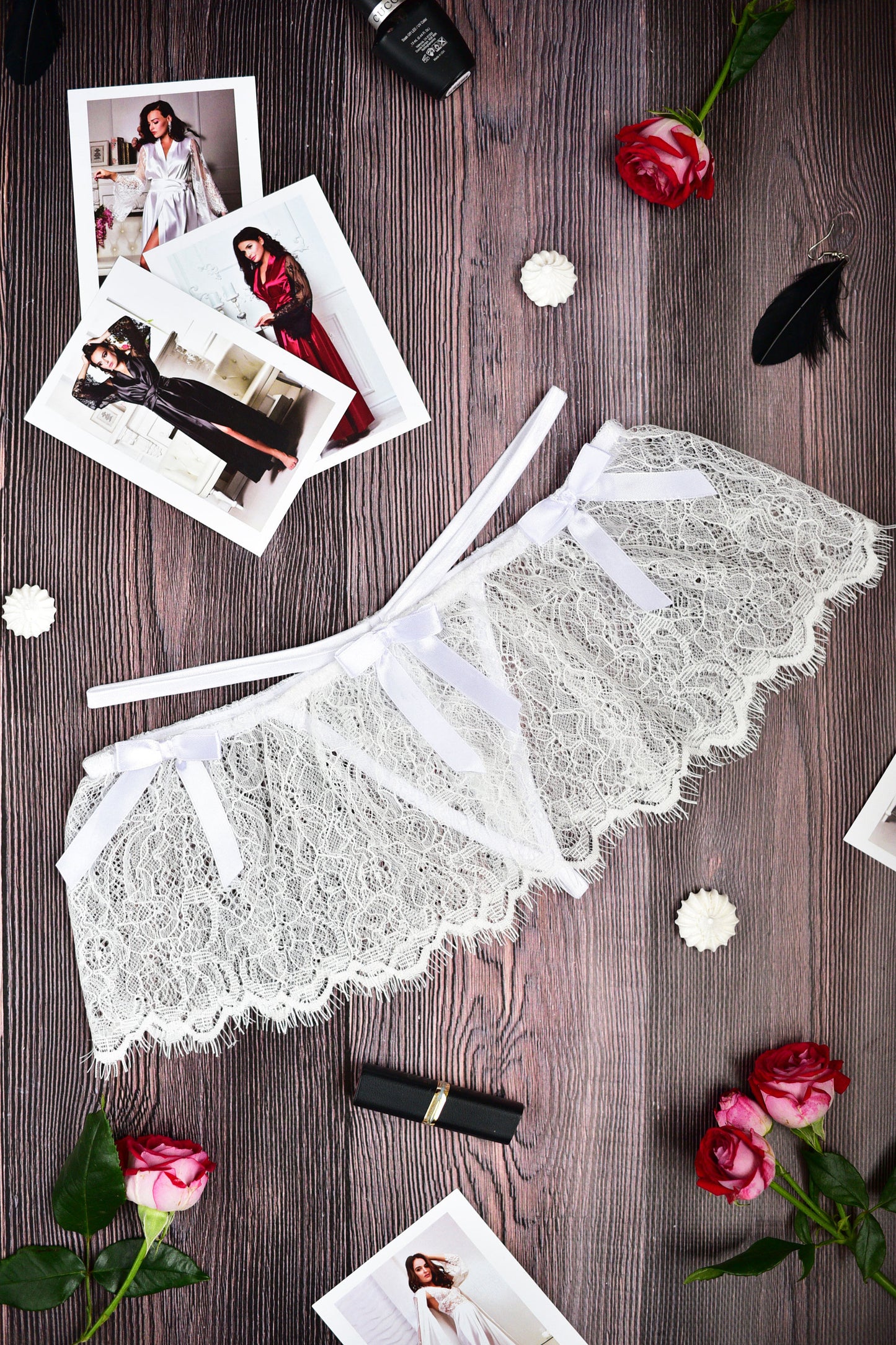 Bridal Lingerie Set in White - Lace Bra with Crotchless Panty 