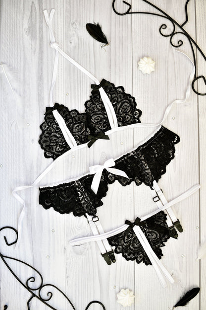 Sexy Bunny Lingerie Set in Black & White