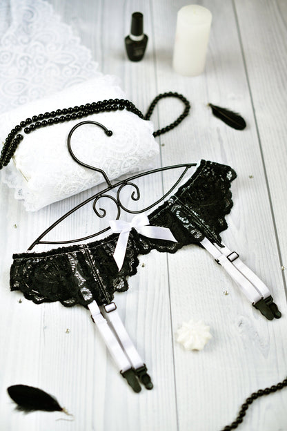 Sexy Black with White Bridal Garter Belt