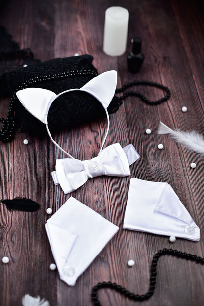 White Cosplay Set - Sexy Cat Ears and Bowtie