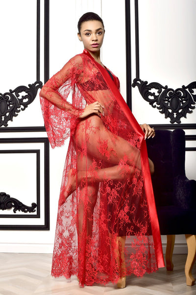 Sensual Red Lace Boudoir Robe