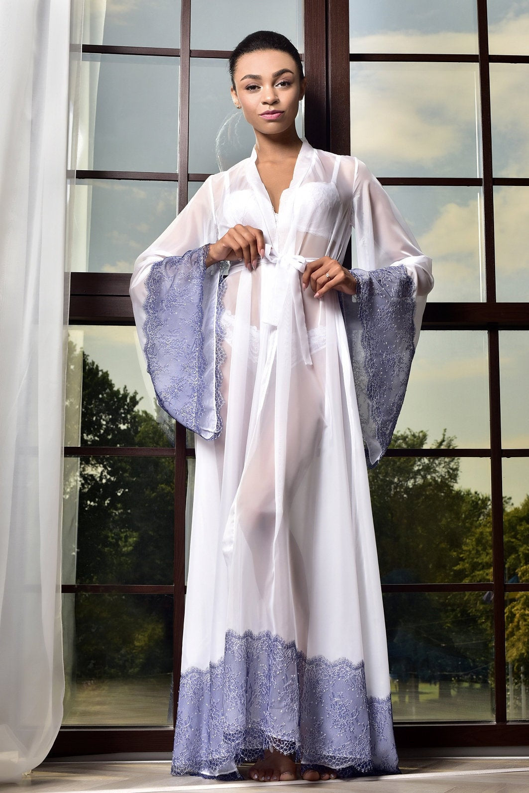 Bridal Robe with Chiffon Fabric
