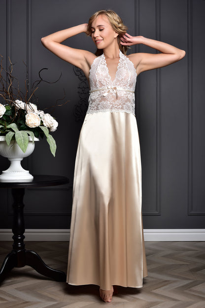 Long lace beige nightgown