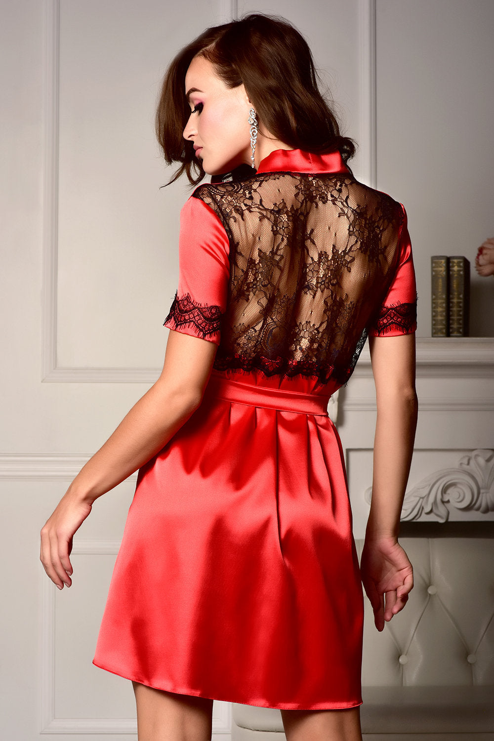 Handmade Short Sleeve Red Satin Robe - Summer Collection