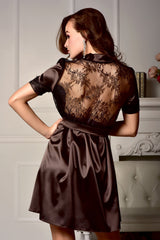 Bride-to-be Wearing Brown Satin Robe - Pre-Wedding